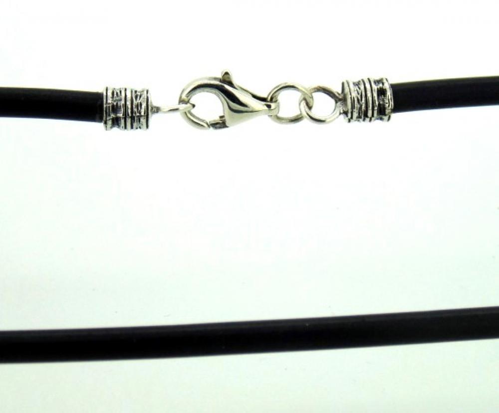 Collana caucciù mm 4,0 con finali artigianali in Argento 925%°